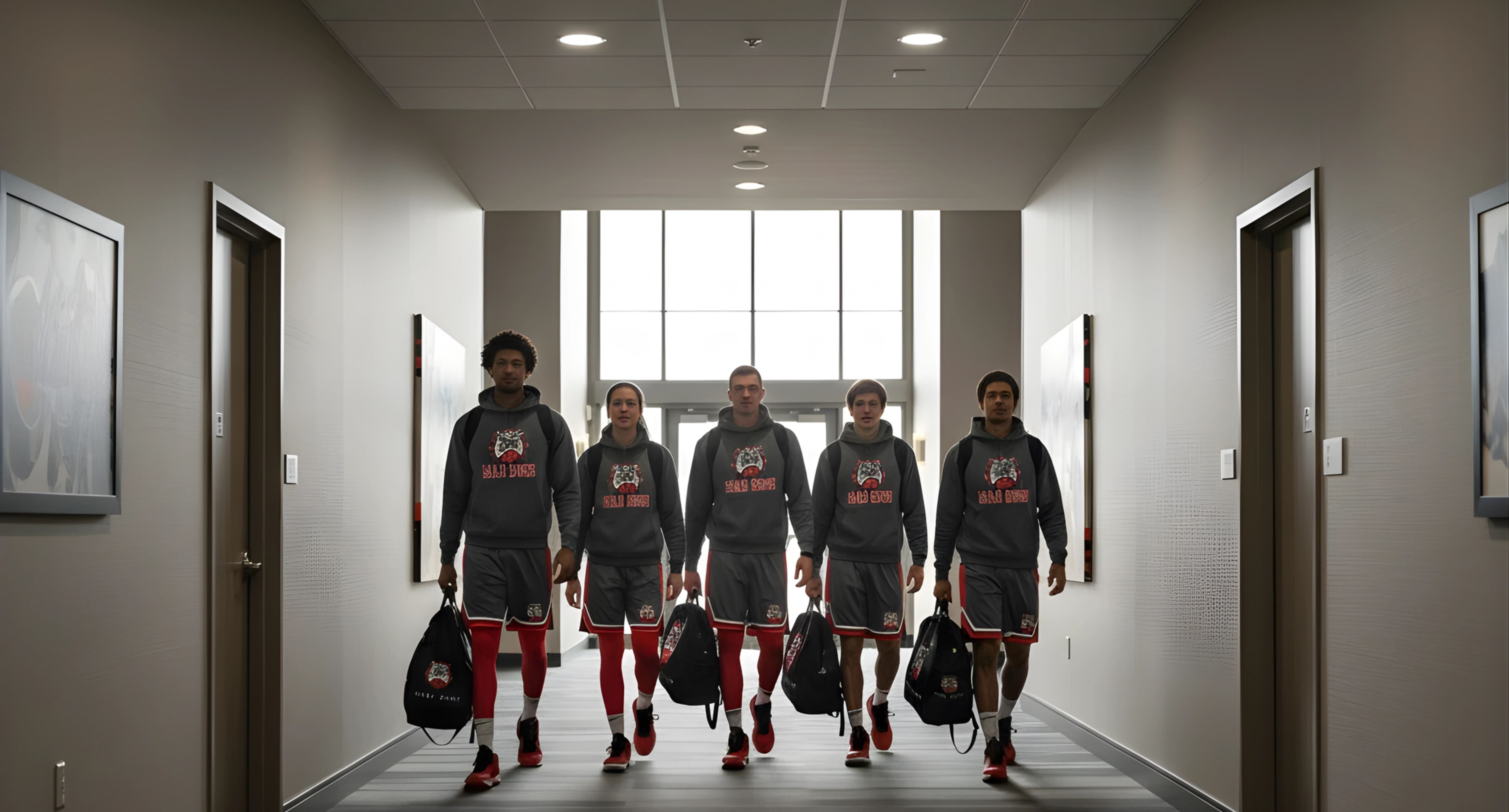 Custom basketball shorts and hoodies completing the team look