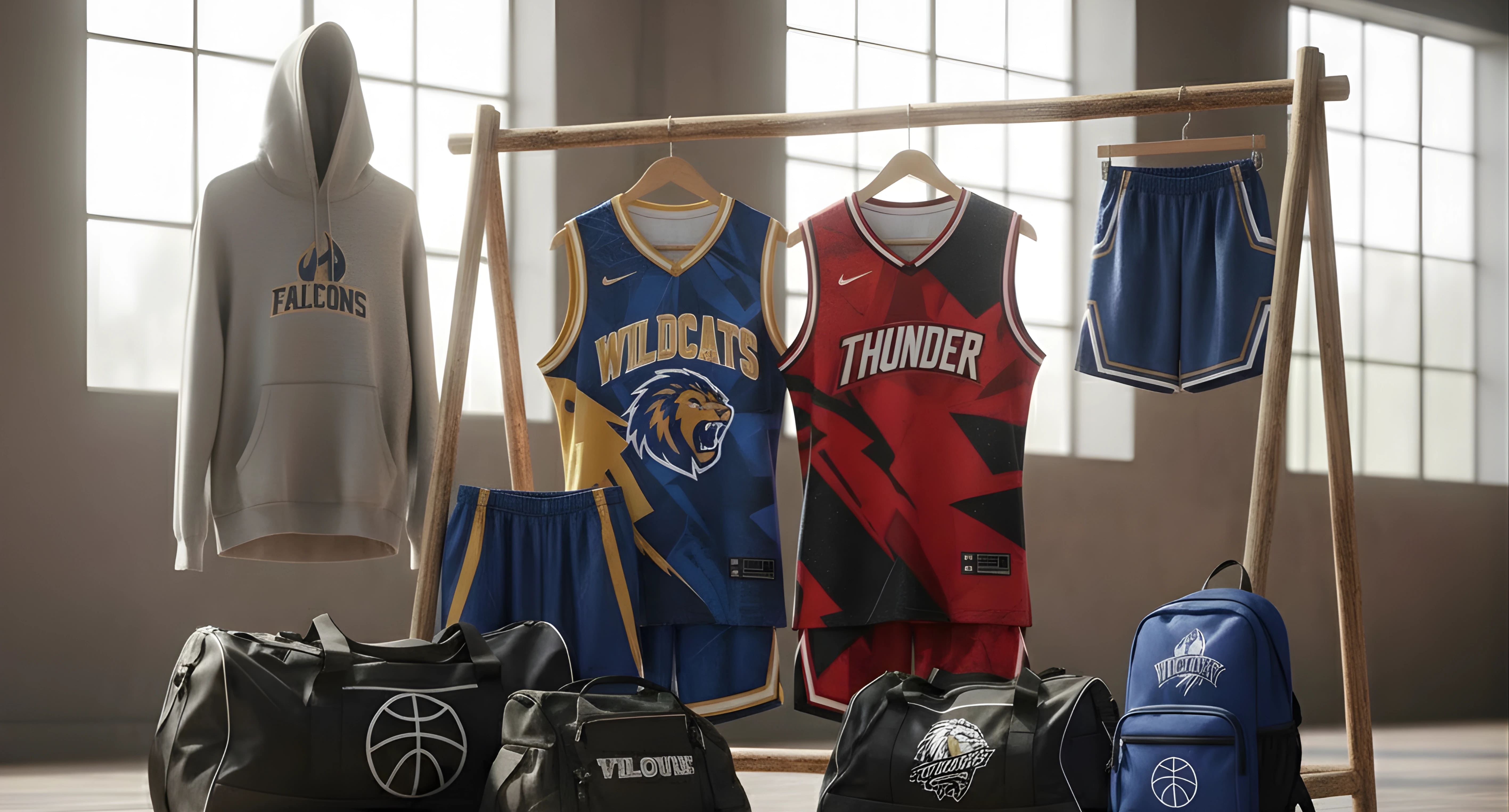 Custom basketball shorts and hoodies completing the team look