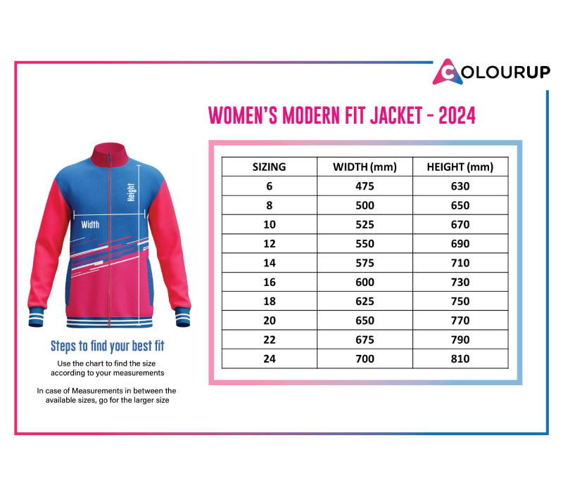 Jacket Size Chart - Colourup Uniforms