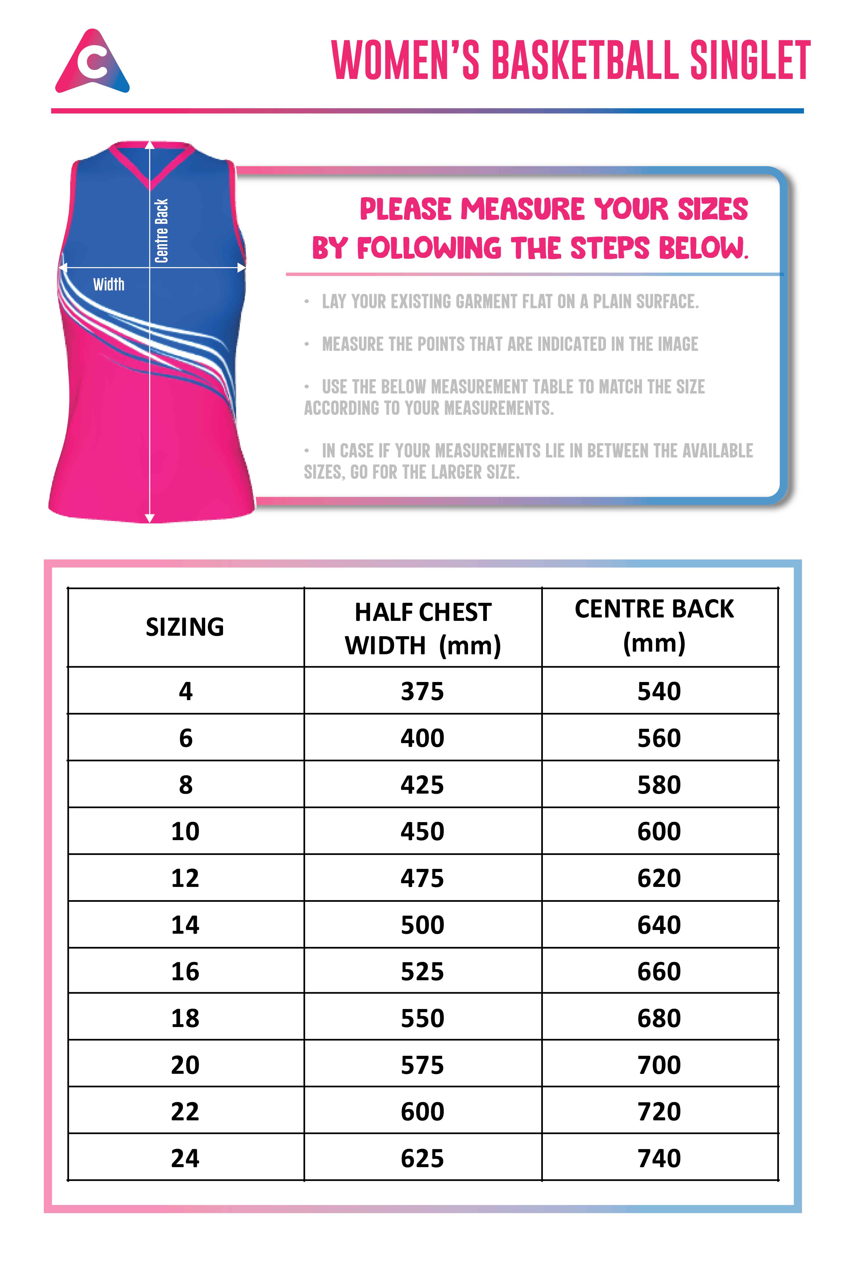 Basketball Jersey Size Chart - Colourup Uniforms
