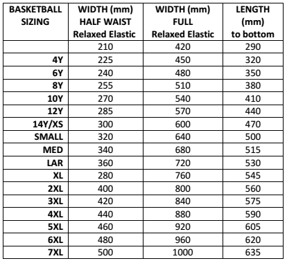Basketball Jersey Size Chart - Colourup Uniforms