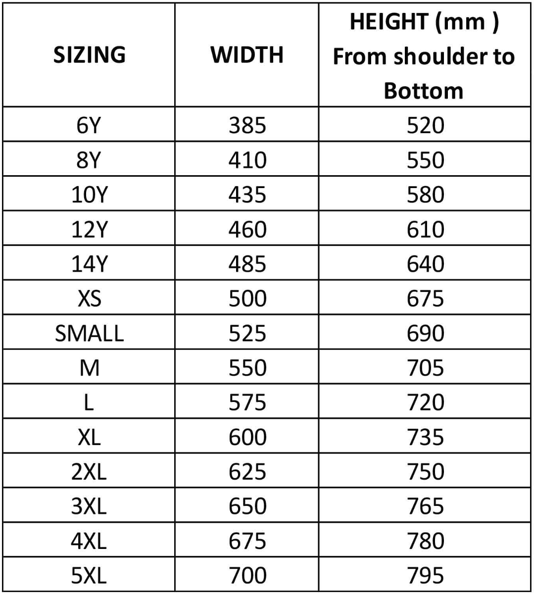 Custom Singlets Size Chart for Men and Ladies | ColourUp Uniforms